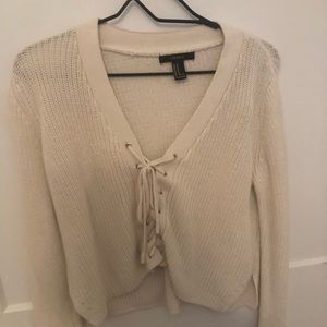 White Lace up Sweater (slightly cropped)